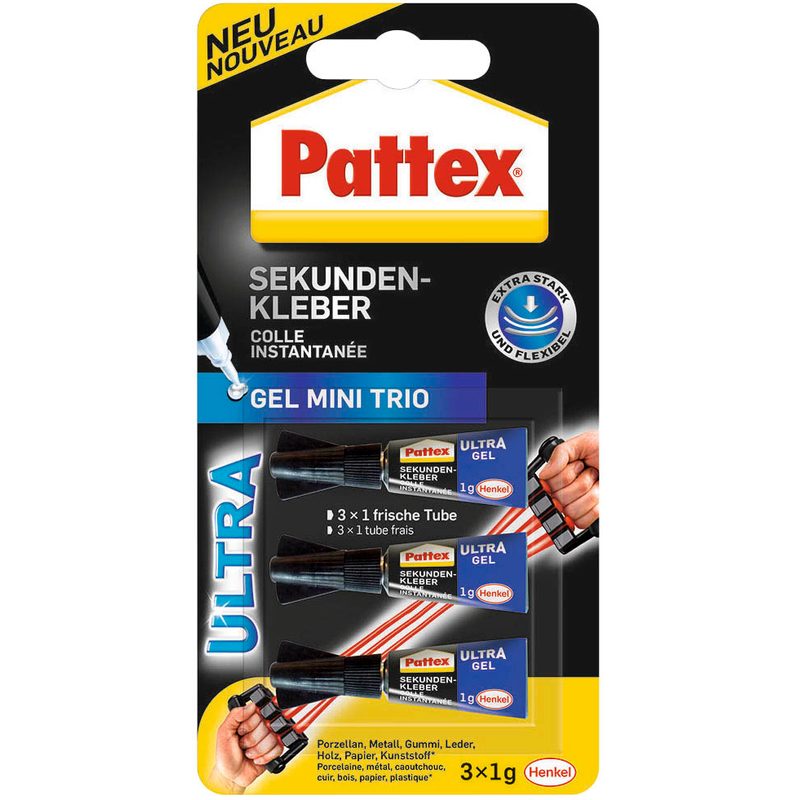 3 Pattex Gel Mini Trio Sekundenkleber 1,0 g