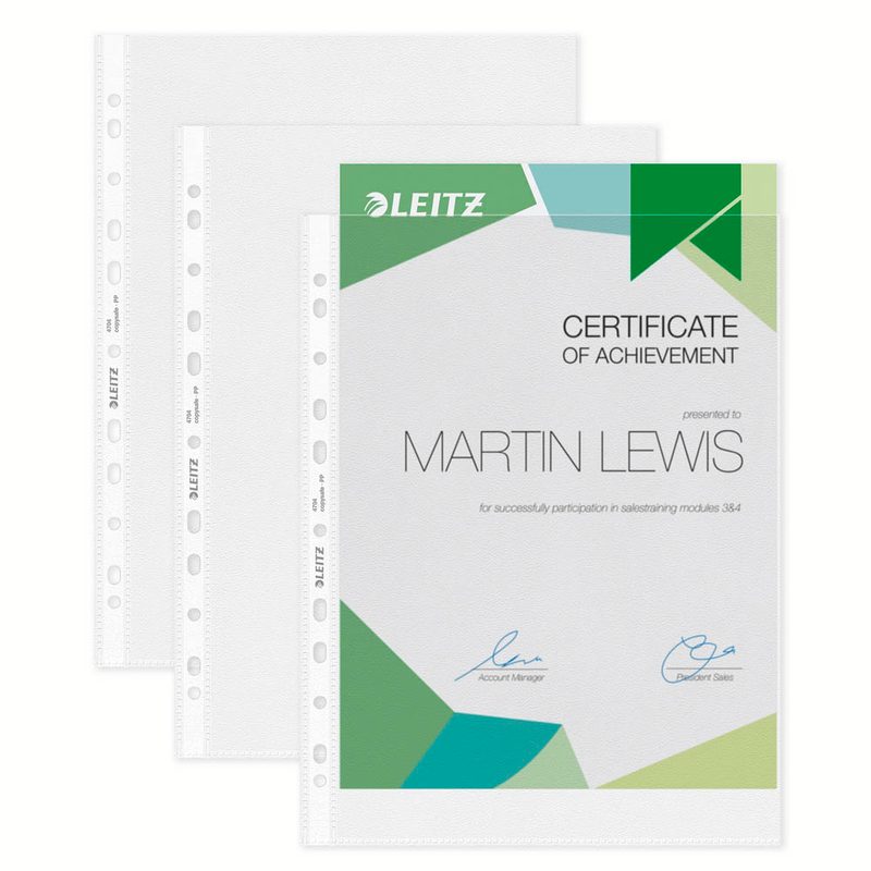100 LEITZ Prospekthüllen 4704 DIN A4 transparent genarbt 0,10 mm