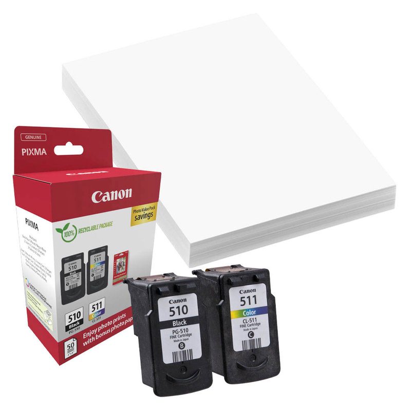 Canon PG-510/CL-511  schwarz, color Druckköpfe + Fotopapier, 2er-Set