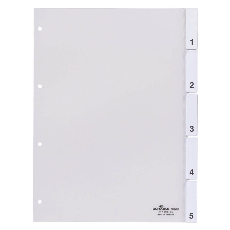 DURABLE Ordnerregister Vollformat 1-5 transparent 5-teilig, 1 Satz