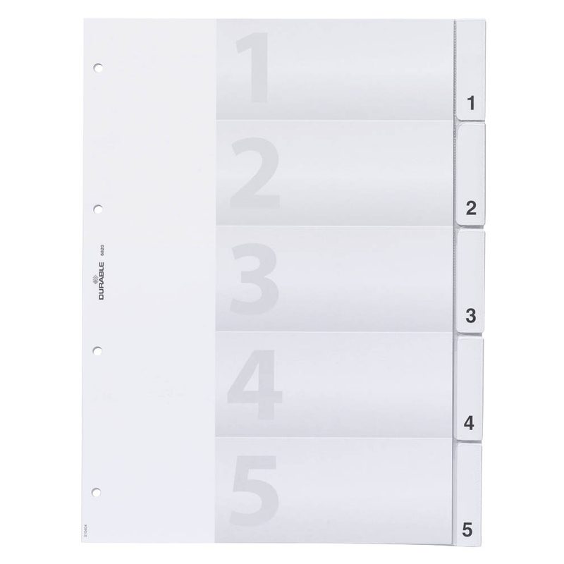 DURABLE Ordnerregister Vollformat 1-5 transparent 5-teilig, 1 Satz