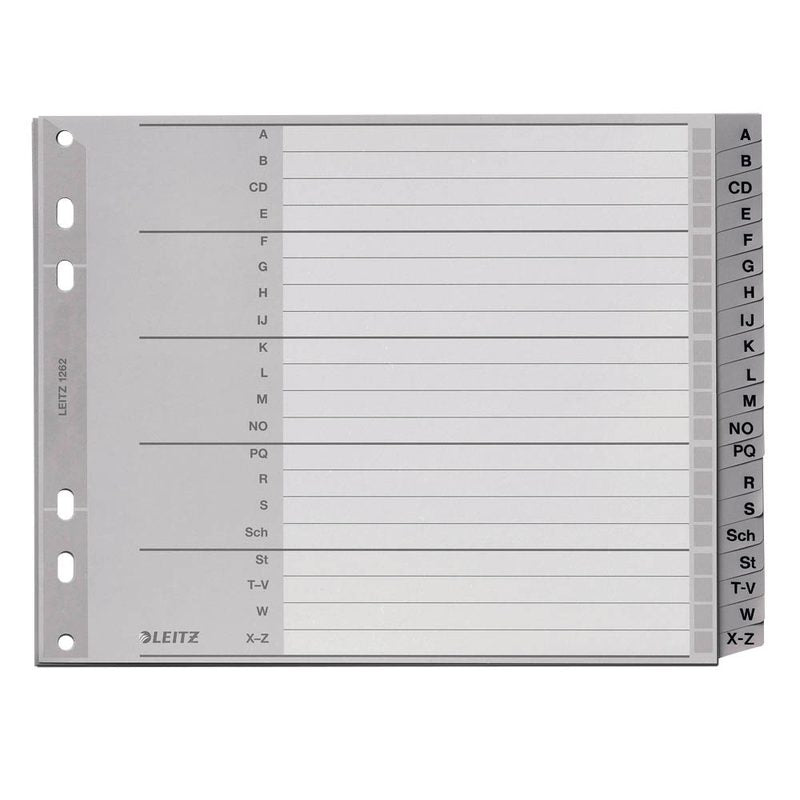 LEITZ Ordnerregister 1262 Halbformat, Überbreite A-Z grau 20-teilig, 1 Satz