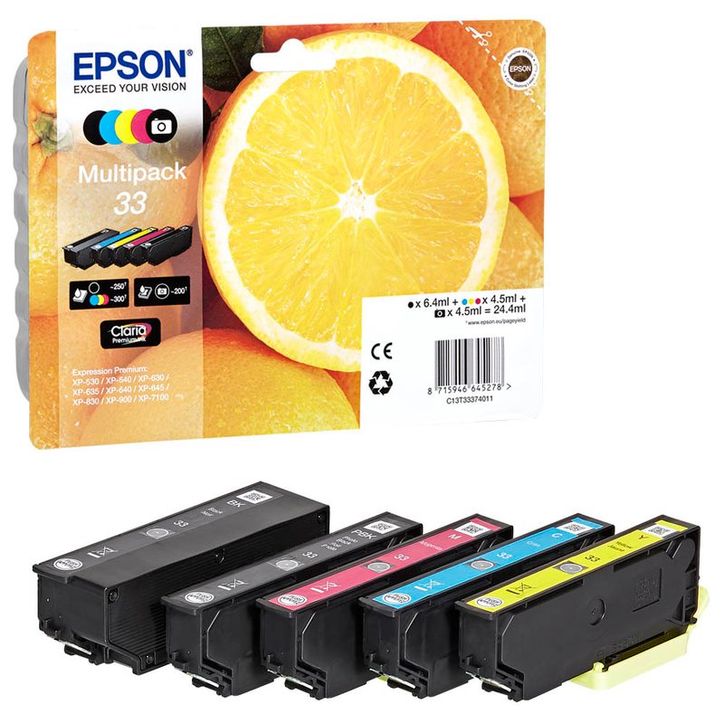 EPSON 33 / T3337  schwarz, cyan, magenta, gelb, Foto schwarz Druckerpatronen, 5er-Set