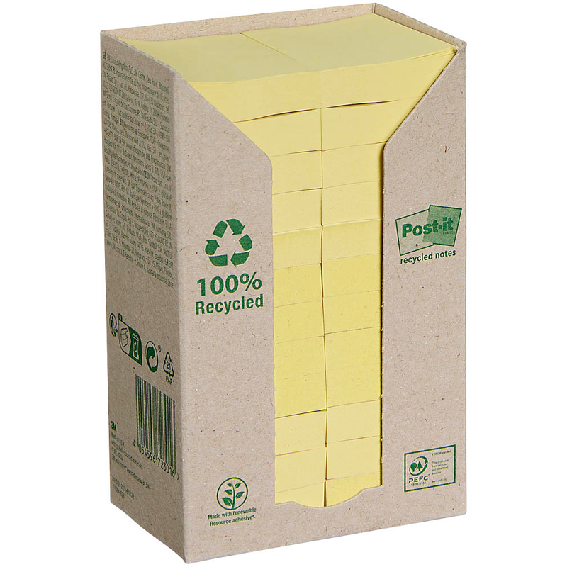 Post-it® Recycling Notes Haftnotizen 653-1T gelb, 24 Blöcke