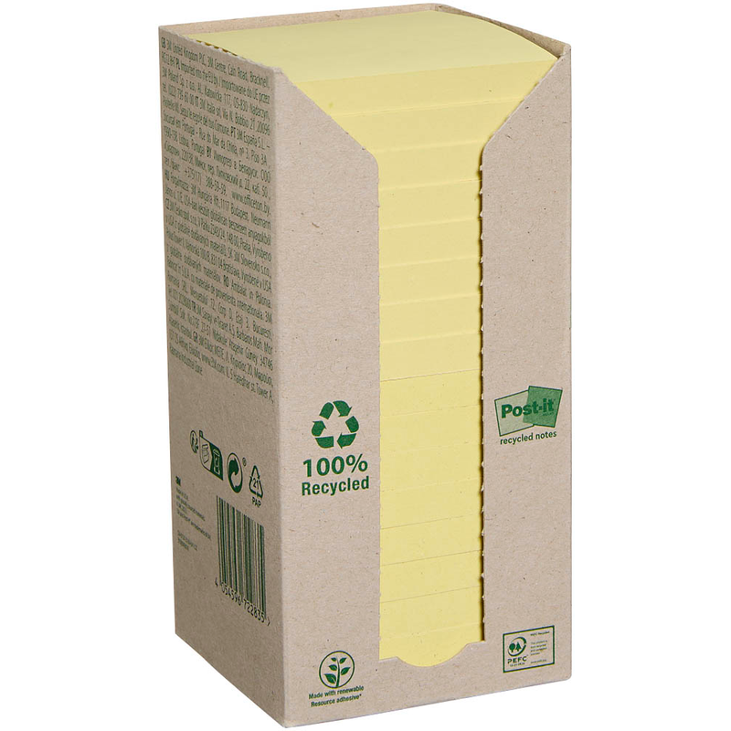 Post-it® Recycling Notes Haftnotizen 654-1T gelb, 16 Blöcke