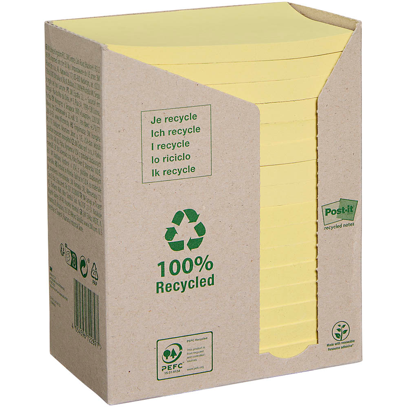 Post-it® Recycling Notes Haftnotizen 655-1T gelb, 16 Blöcke