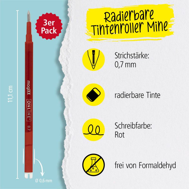 ONLINE® magiXX Gelschreiberminen rot 0,7 mm 3 St.