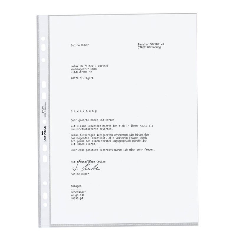 100 DURABLE Prospekthüllen DIN A4 transparent genarbt 0,08 mm