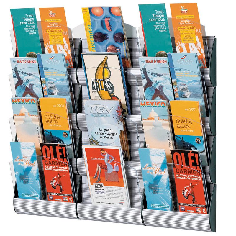 3 PAPERFLOW Wandprospekthalter Integral alu DIN A5, DIN A6 4/8 Fächer