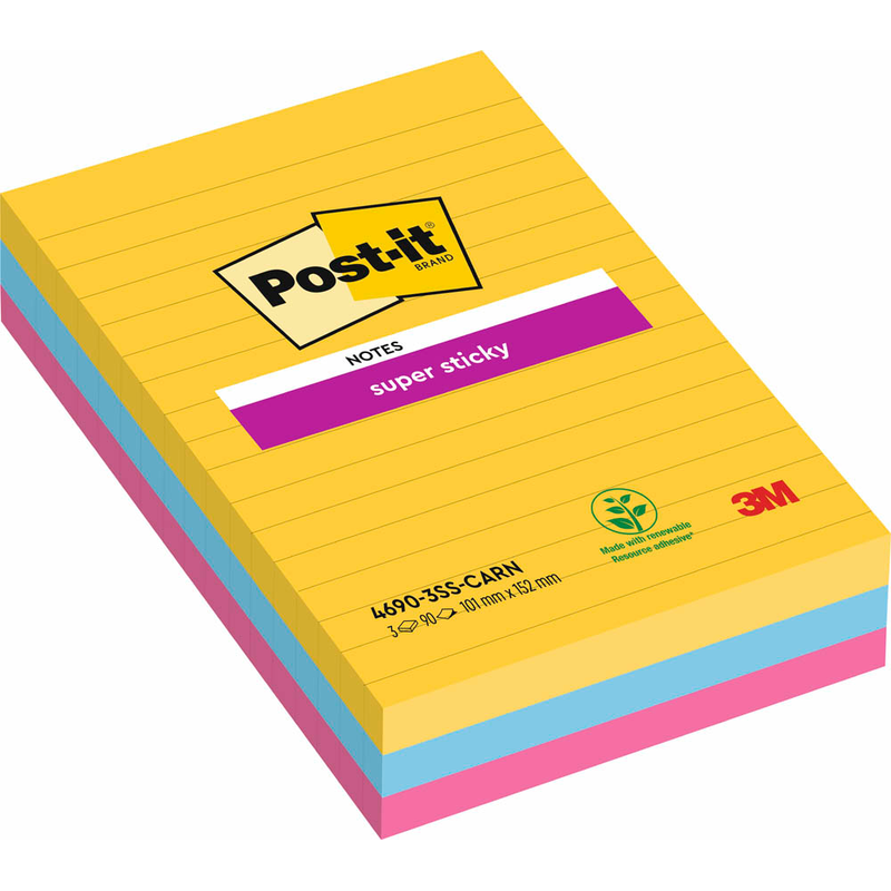 Post-it® Super Sticky Haftnotizen extrastark 46453SSA farbsortiert, 3 Blöcke