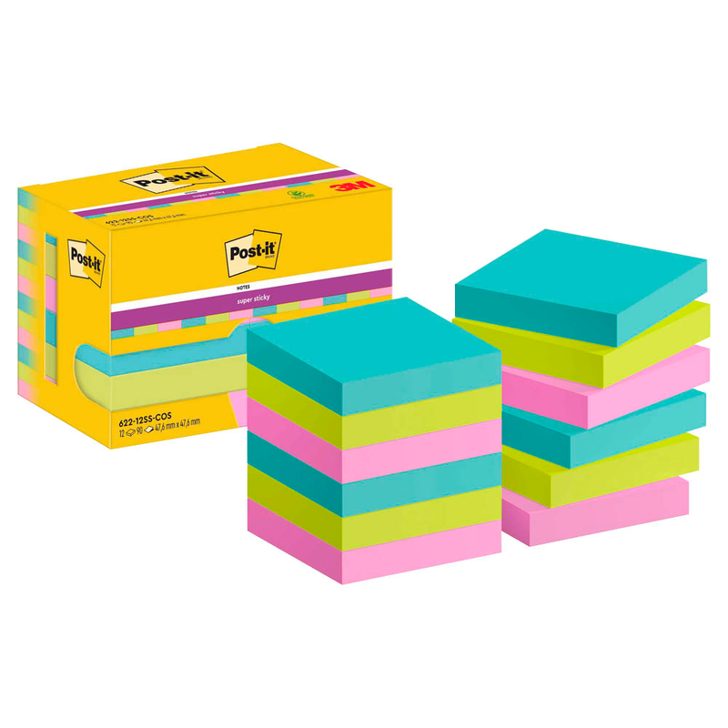 Post-it® Cosmic Haftnotizen extrastark farbsortiert, 12 Blöcke