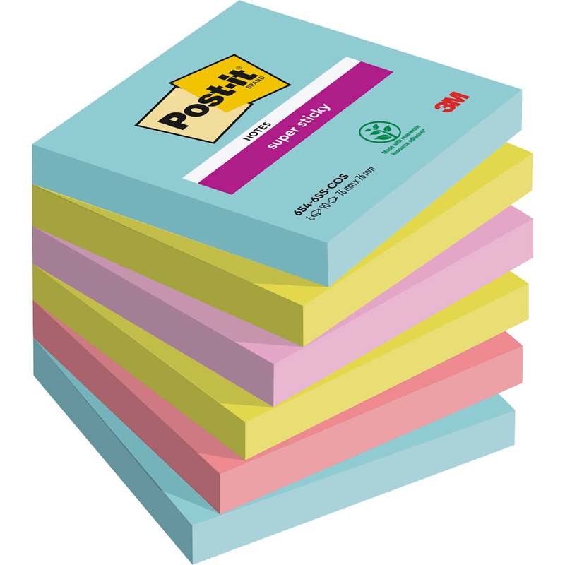 Post-it® Super Sticky Cosmic Haftnotizen extrastark farbsortiert, 6 Blöcke