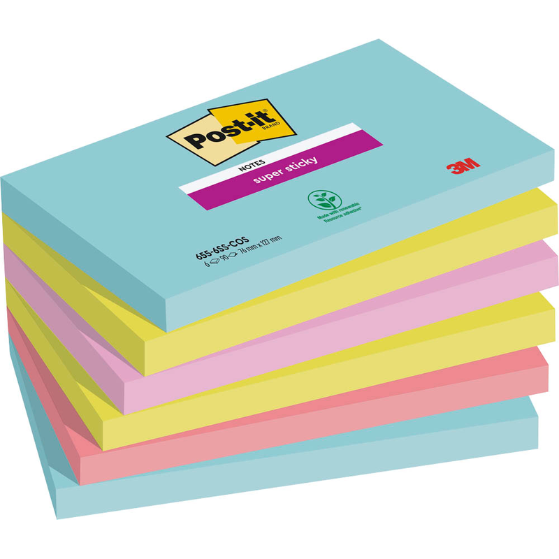 Post-it® Super Sticky Cosmic Haftnotizen extrastark farbsortiert, 6 Blöcke