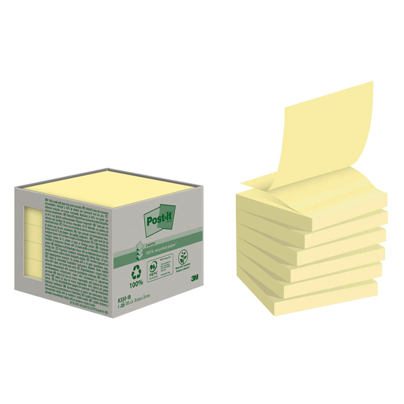 Post-it® Recycling Z-Notes Haftnotizen R3301B gelb, 6 Blöcke