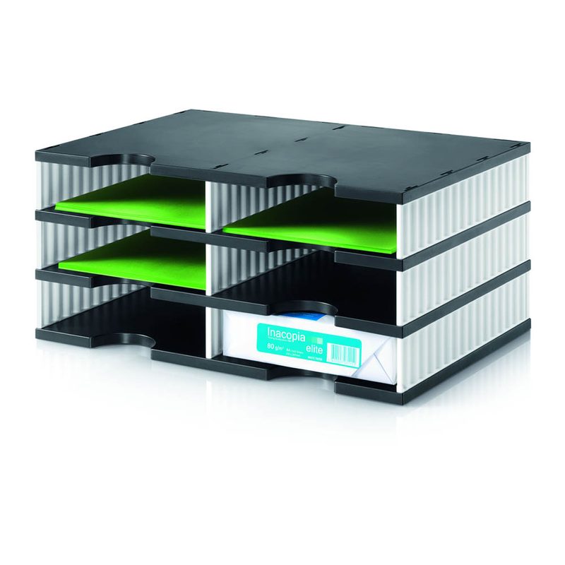 styro Sortierstation styrodoc duo black & white schwarz/weiß mit 6 Fächer