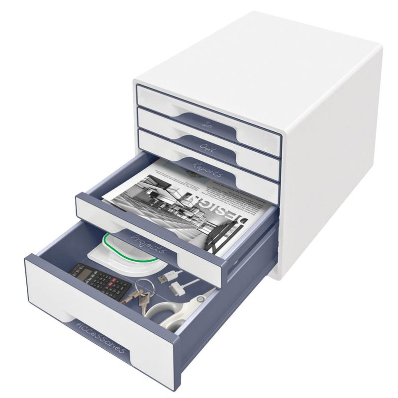 LEITZ Schubladenbox WOW Cube  perlweiß/grau 52142001, DIN A4 mit 5 Schubladen
