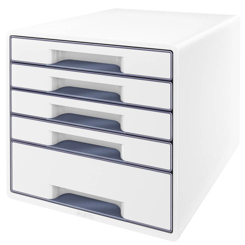 LEITZ Schubladenbox WOW Cube  perlweiß/grau 52142001, DIN A4 mit 5 Schubladen