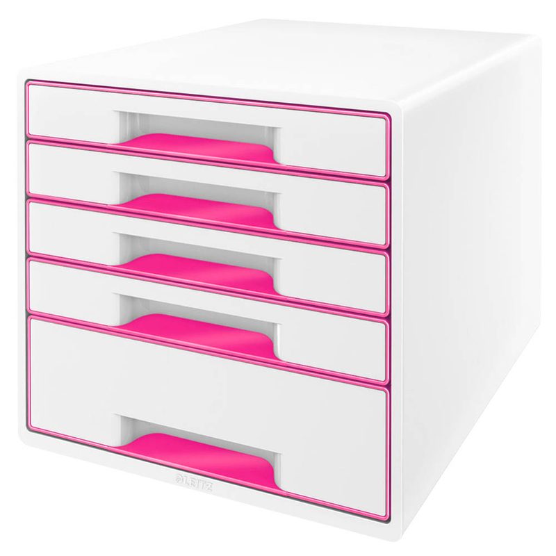 LEITZ Schubladenbox WOW Cube  perlweiß/pink 52142023, DIN A4 mit 5 Schubladen