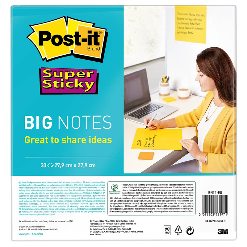 Post-it® Super Sticky Big Notes Jumbo-Haftnotizen extrastark BN11-EU gelb, 1 Block