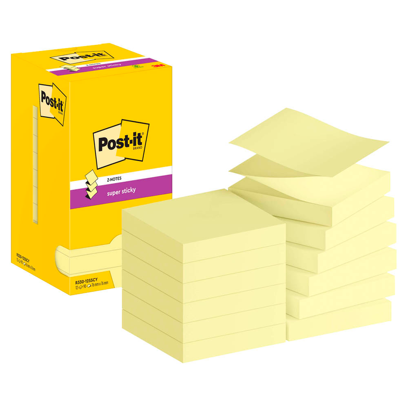 Post-it® Super Sticky Z-Notes Haftnotizen extrastark R33012SY gelb, 12 Blöcke