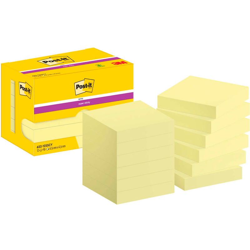 Post-it® Super Sticky  Haftnotizen extrastark 62212SY gelb, 12 Blöcke