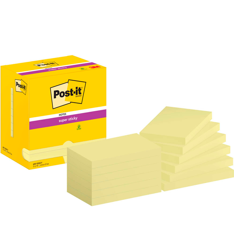 Post-it® Super Sticky Haftnotizen extrastark 65512SY gelb, 12 Blöcke