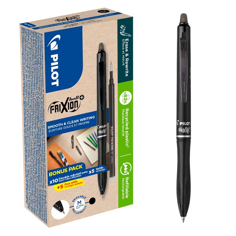 AKTION: PILOT FRIXION ball + Tintenroller 0,7 mm, Schreibfarbe: schwarz, 10 St. + GRATIS 5 Tintenrollerminen