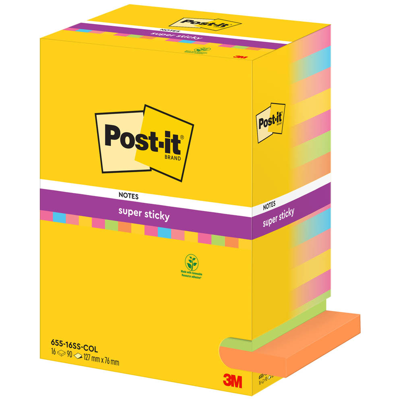 Post-it® Super Sticky Notes Carnival Haftnotizen extrastark farbsortiert, 16 Blöcke
