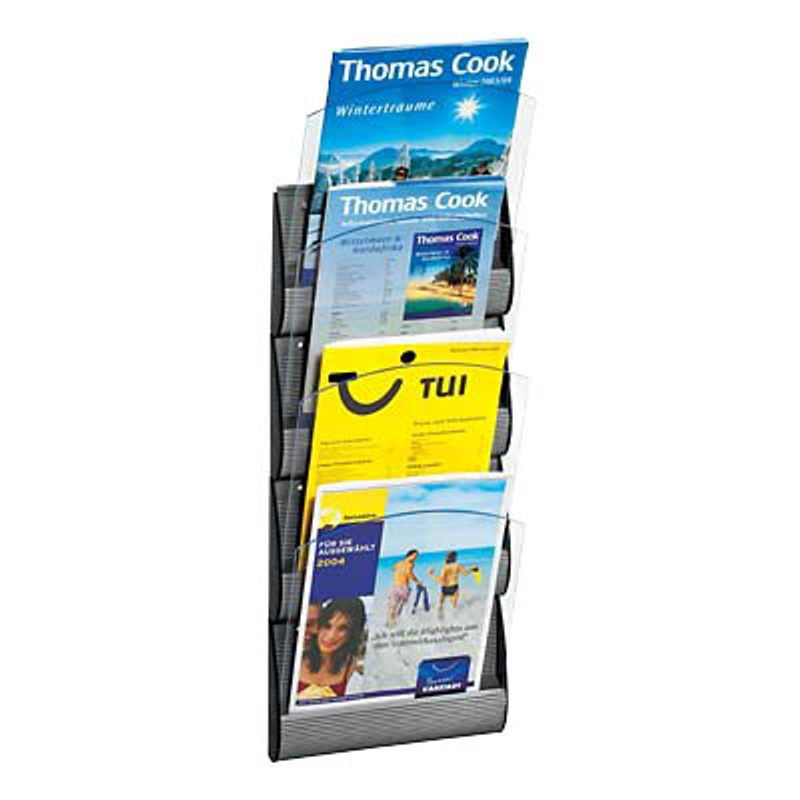 PAPERFLOW Wandprospekthalter Integral silber DIN A4 4 Fächer