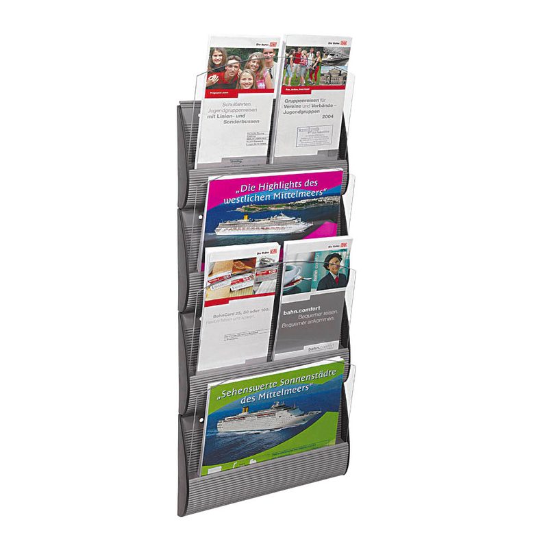 PAPERFLOW Wandprospekthalter Integral silber DIN A5, DIN lang 4 Fächer