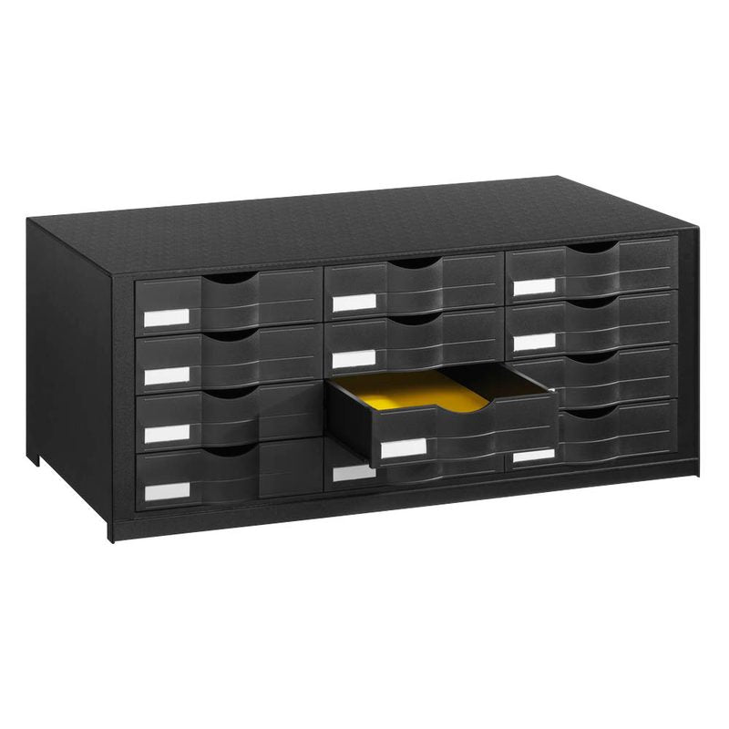PAPERFLOW Schubladenbox  schwarz EO9H4441.01, DIN A4 mit 12 Schubladen