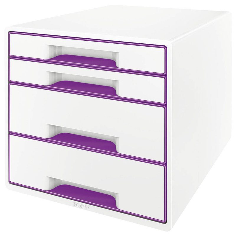 LEITZ Schubladenbox WOW CUBE  perlweiß/violett 5213-20-62, DIN A4 mit 4 Schubladen