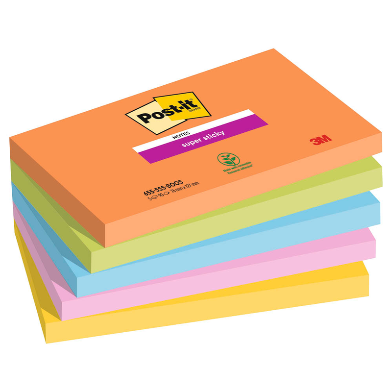 Post-it® Super Sticky Notes Bangkok Collection Haftnotizen extrastark farbsortiert, 5 Blöcke