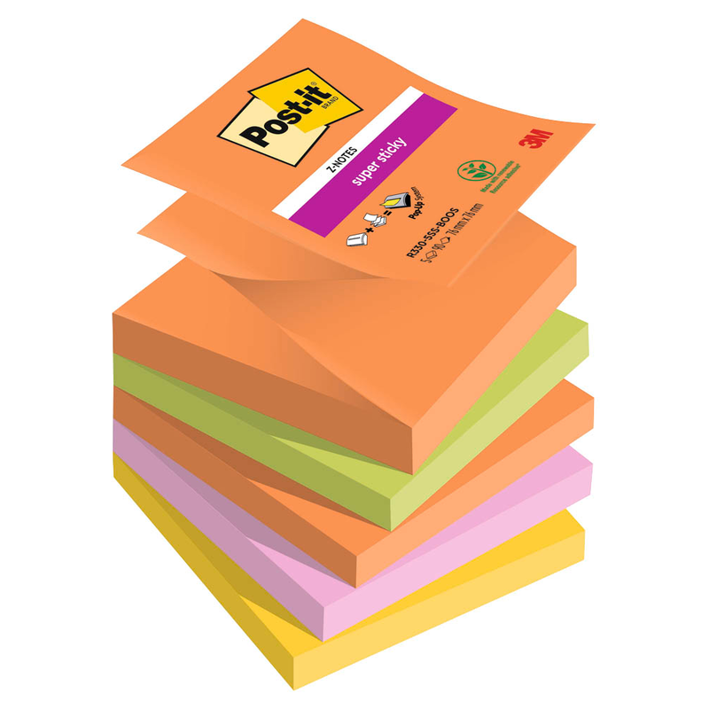 Post-it® Z-Notes Boost Haftnotizen extrastark farbsortiert, 5 Blöcke