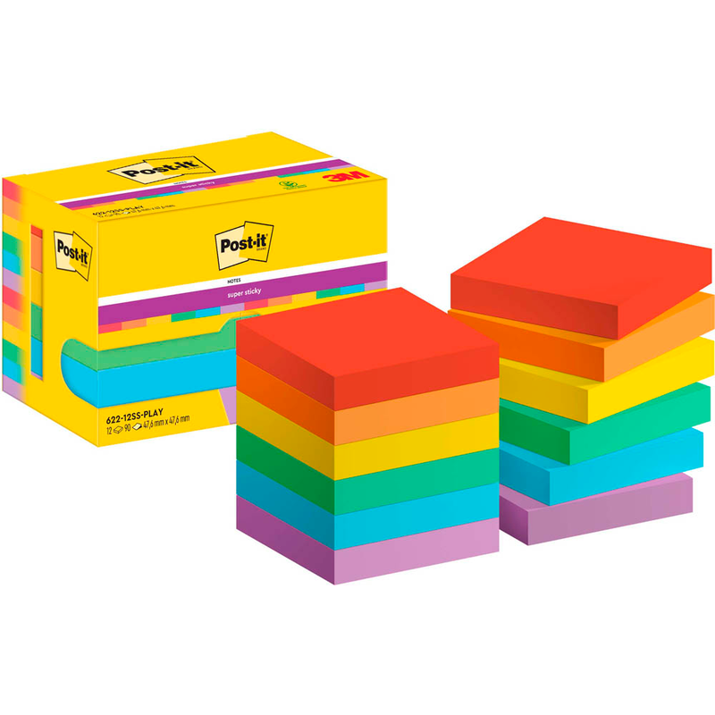 Post-it® Playful Haftnotizen extrastark farbsortiert, 12 Blöcke