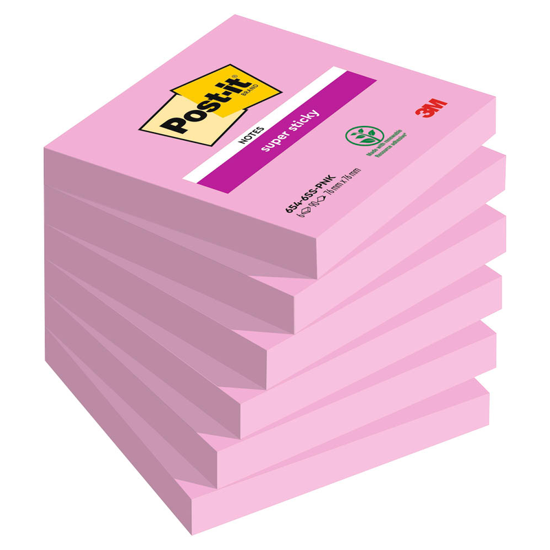 Post-it® Super Sticky Haftnotizen extrastark pink, 6 Blöcke