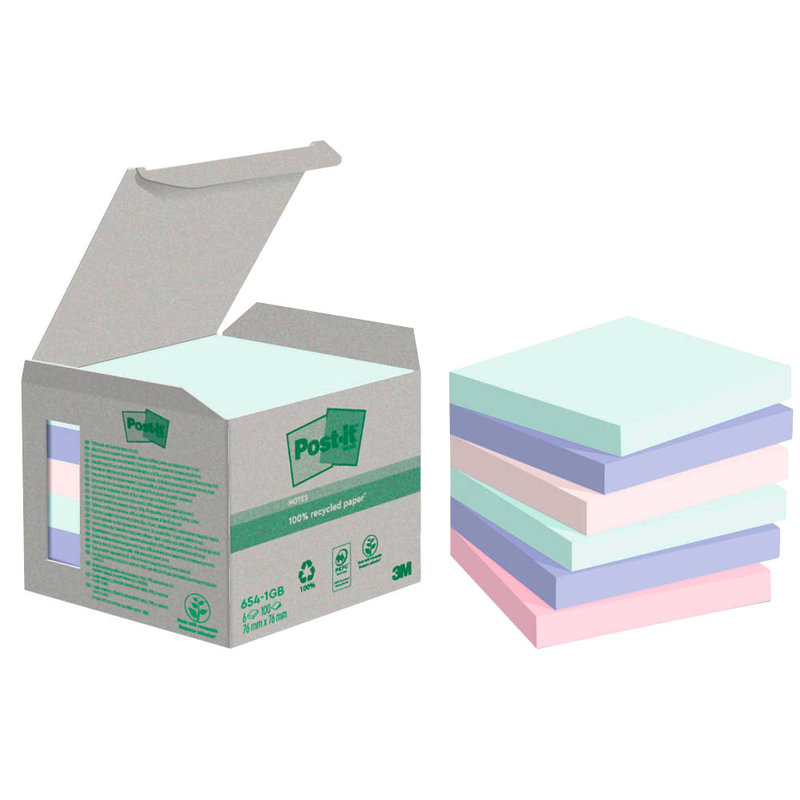 Post-it® Recycling Notes Rainbow Haftnotizen farbsortiert, 6 Blöcke