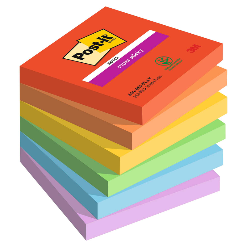 Post-it® Playful Haftnotizen extrastark farbsortiert, 6 Blöcke