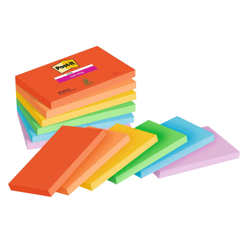 Post-it® Playful Haftnotizen extrastark farbsortiert, 6 Blöcke