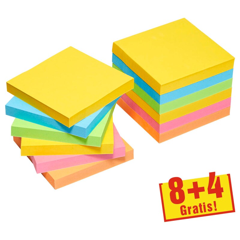8 + 4 GRATIS: Post-it® Carnival Haftnotizen extrastark farbsortiert, 8 Blöcke + GRATIS 4 Blöcke