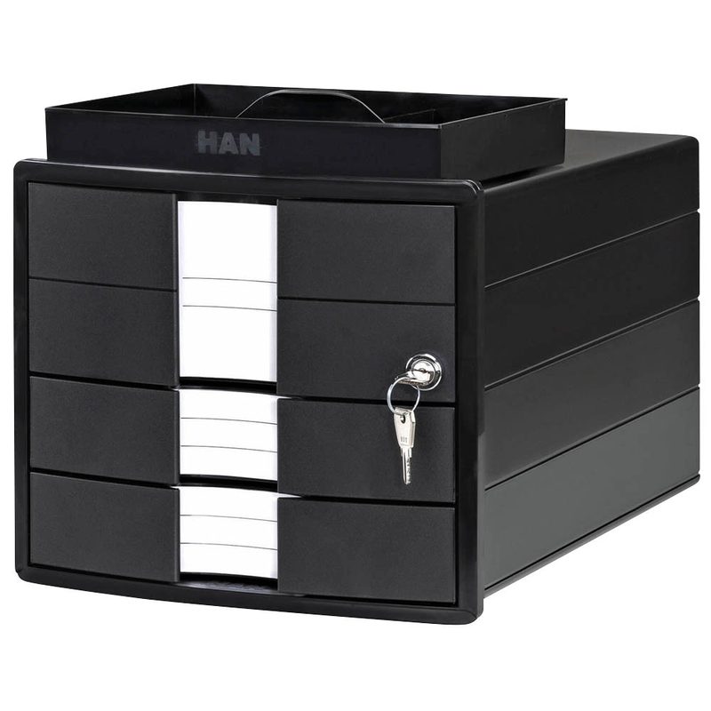 HAN Schubladenbox IMPULS mit Schloss  schwarz 1018-13, DIN C4 mit 3 Schubladen