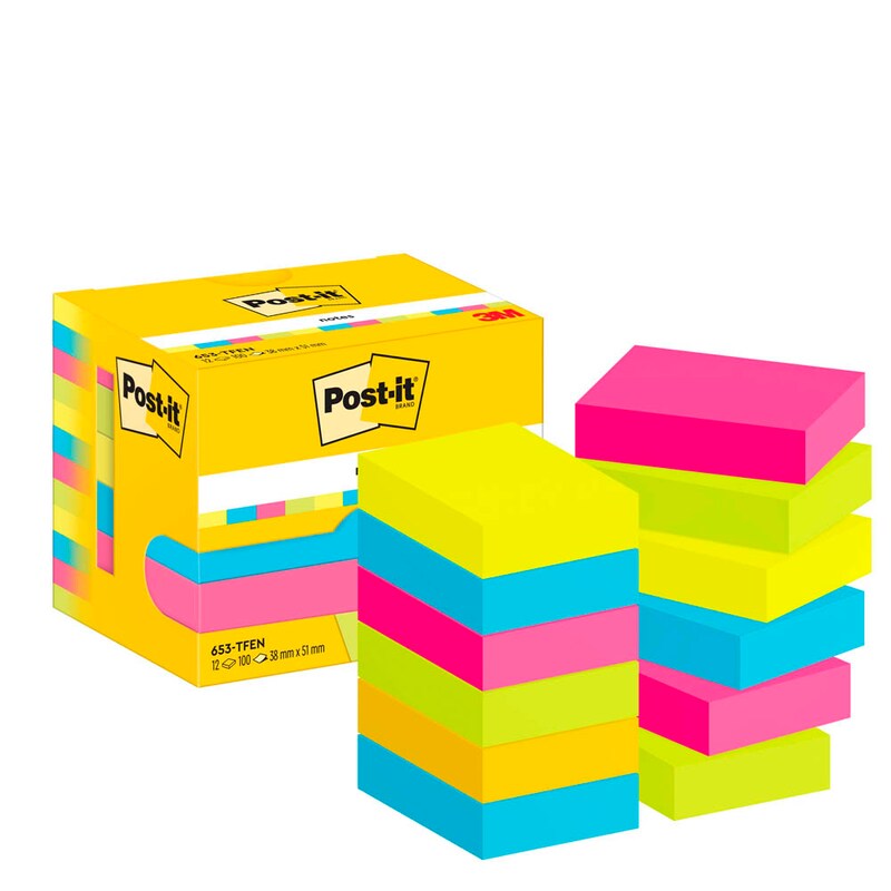 Post-it® Energetic Haftnotizen 653TFEN farbsortiert, 12 Blöcke