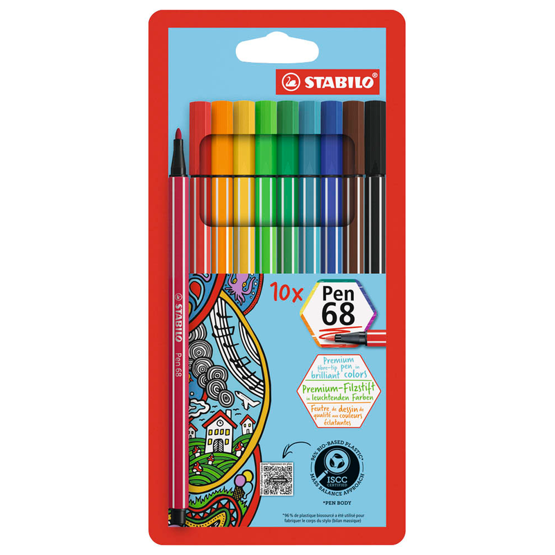 STABILO pen 68 Filzstifte farbsortiert, 10 St.