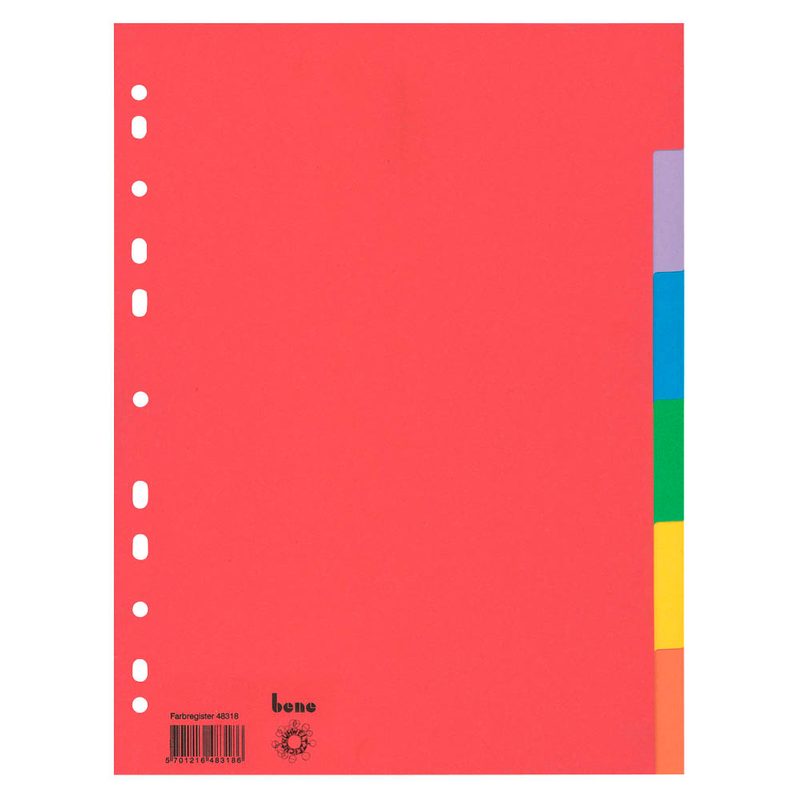 bene Ordnerregister Vollformat blanko farbig 6-teilig, 1 Satz