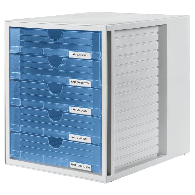 HAN Schubladenbox  blau-transparent 1450-64, DIN A4 mit 5 Schubladen