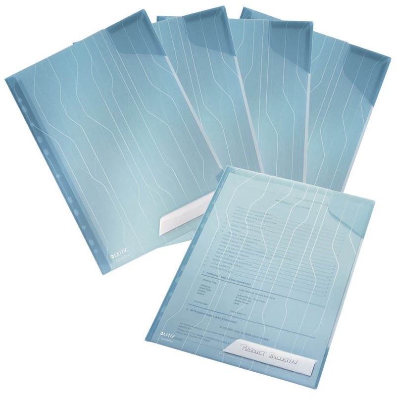 5 LEITZ Prospekthüllen CombiFile DIN A4 blau genarbt 0,20 mm