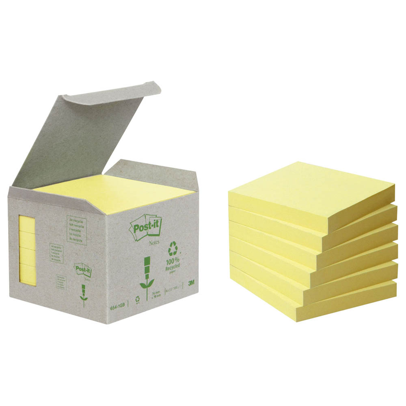 Post-it® Recycling Notes Haftnotizen 6541B gelb, 6 Blöcke
