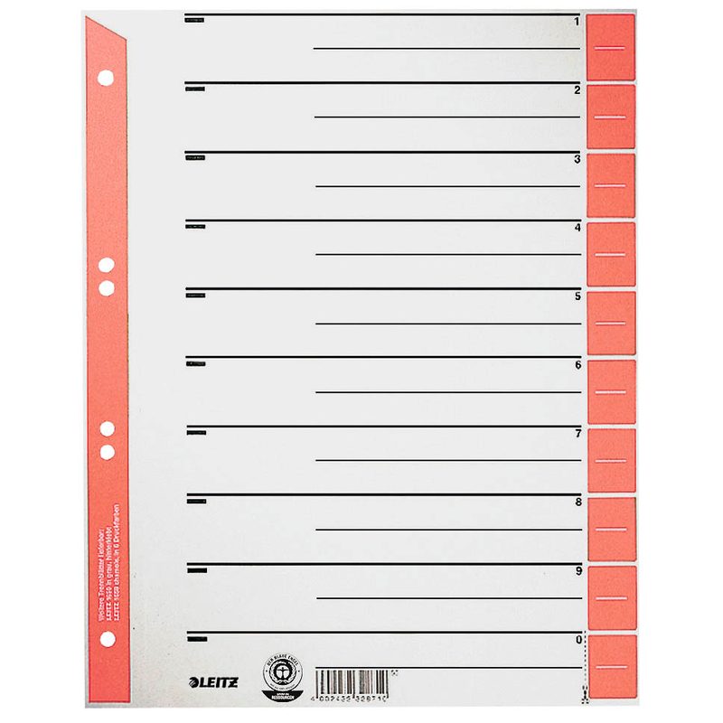 LEITZ Trennblätter 1652 1-0 rot, 25 St.