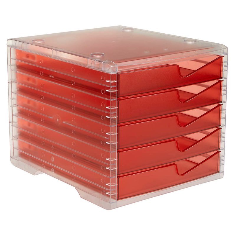 styro Schubladenbox styroswingbox light cranberry 275-8430.22224, DIN C4 mit 5 Schubladen