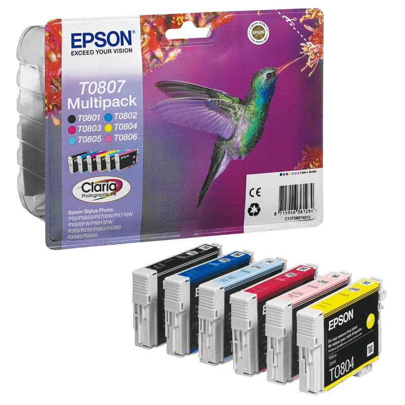EPSON T0807 schwarz, cyan, magenta, gelb, light cyan, light magenta Druckerpatronen, 6er-Set